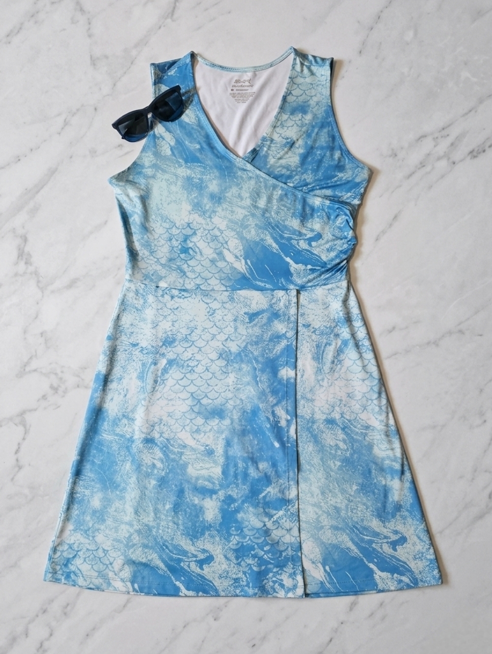 Silver Bait Blue Marble Swim Cover Up Dress Medium Sirencore Beach Resort